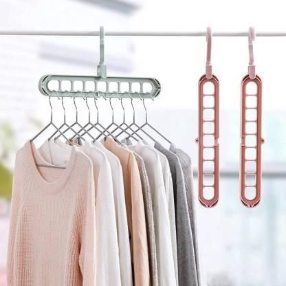 Hanger-Plastic Multi Functional Adjutable & Folding Clothes Hanger Holder Portable Anti-Slip Storage Rack Space Saving Hook for Garment Drying (Multicolor, Pack Of 10)