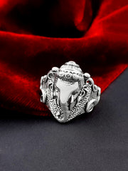 Saizen Religious Jewelry Lord Shree Ganesh Silver Plated Adjustable ring