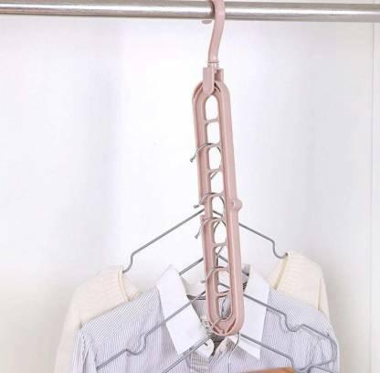 Hanger-Plastic Multi Functional Adjutable & Folding Clothes Hanger Holder Portable Anti-Slip Storage Rack Space Saving Hook for Garment Drying (Multicolor, Pack Of 4)