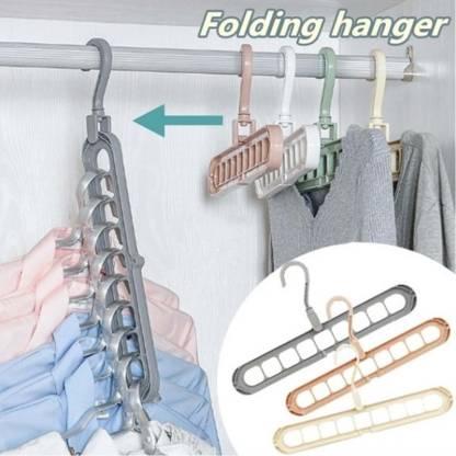 Hanger-Plastic Multi Functional Adjutable & Folding Clothes Hanger Holder Portable Anti-Slip Storage Rack Space Saving Hook for Garment Drying (Multicolor, Pack Of 4)