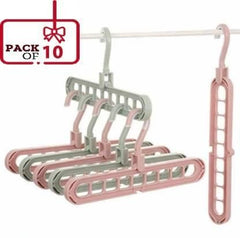 Hanger-Plastic Multi Functional Adjutable & Folding Clothes Hanger Holder Portable Anti-Slip Storage Rack Space Saving Hook for Garment Drying (Multicolor, Pack Of 10)