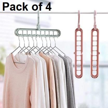 Hanger-Plastic Multi Functional Adjutable & Folding Clothes Hanger Holder Portable Anti-Slip Storage Rack Space Saving Hook for Garment Drying (Multicolor, Pack Of 4)