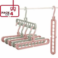 Hanger-Plastic Multi Functional Adjutable & Folding Clothes Hanger Holder Portable Anti-Slip Storage Rack Space Saving Hook for Garment Drying (Multicolor, Pack Of 4)