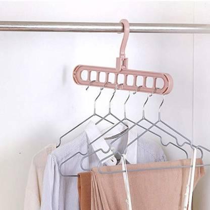 Hanger-Plastic Multi Functional Adjutable & Folding Clothes Hanger Holder Portable Anti-Slip Storage Rack Space Saving Hook for Garment Drying (Multicolor, Pack Of 10)