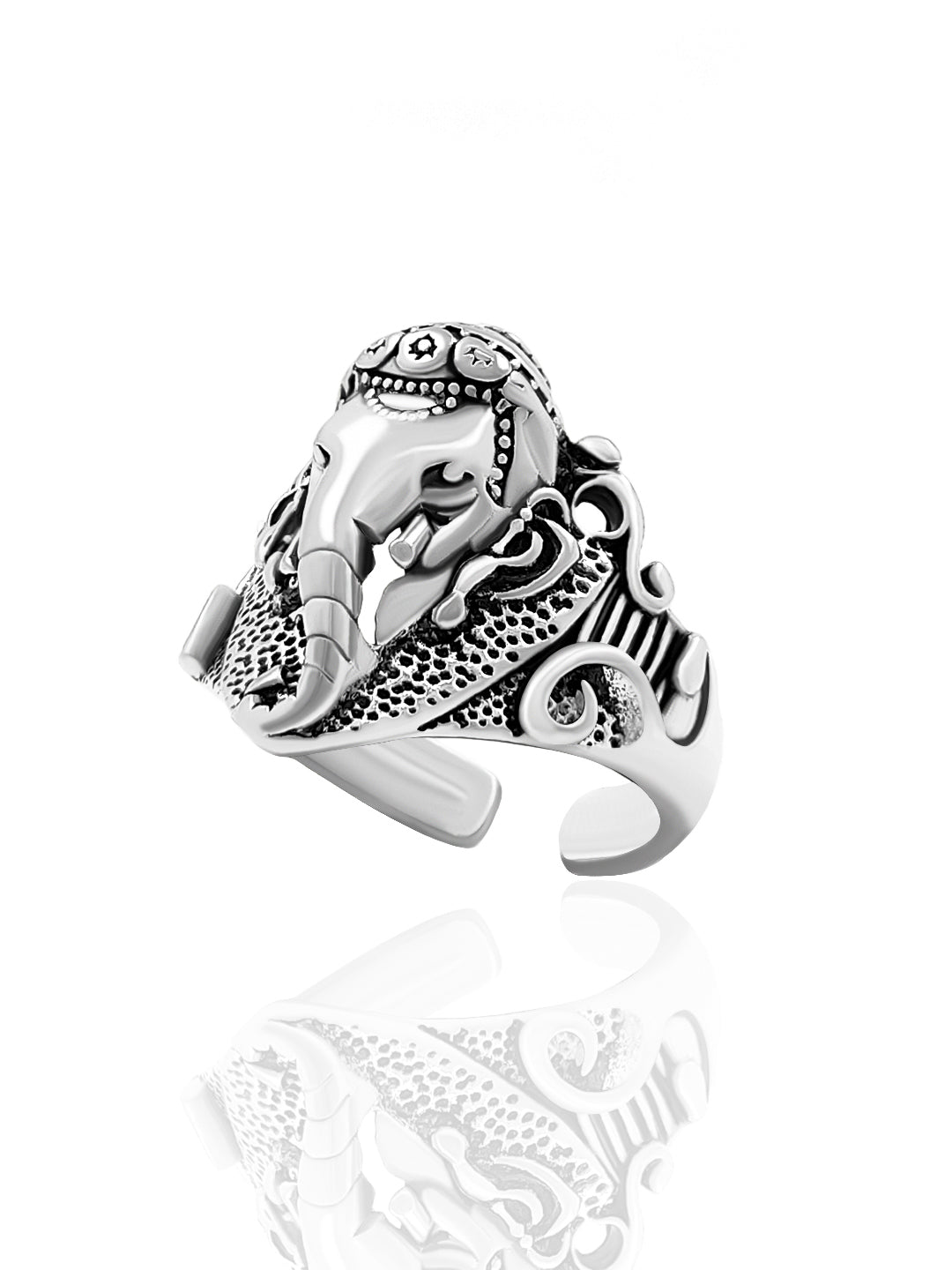 Saizen Religious Jewelry Lord Shree Ganesh Silver Plated Adjustable ring