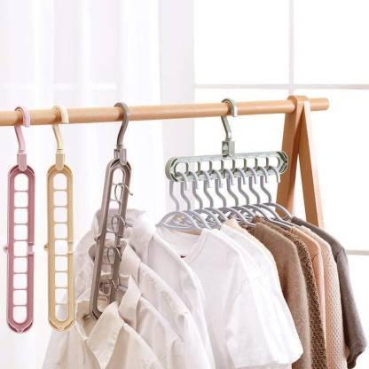 Hanger-Plastic Multi Functional Adjutable & Folding Clothes Hanger Holder Portable Anti-Slip Storage Rack Space Saving Hook for Garment Drying (Multicolor, Pack Of 4)